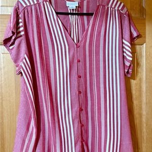 Liz Claiborne Red and White Short Sleeve Button Down Blouse